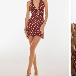 RESA Burgundy Polka Dot Backless Dress